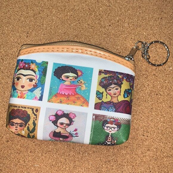 Frida Kahlo Portrait Art Coin Purse Keychain Mini Bag - Picture 5 of 5